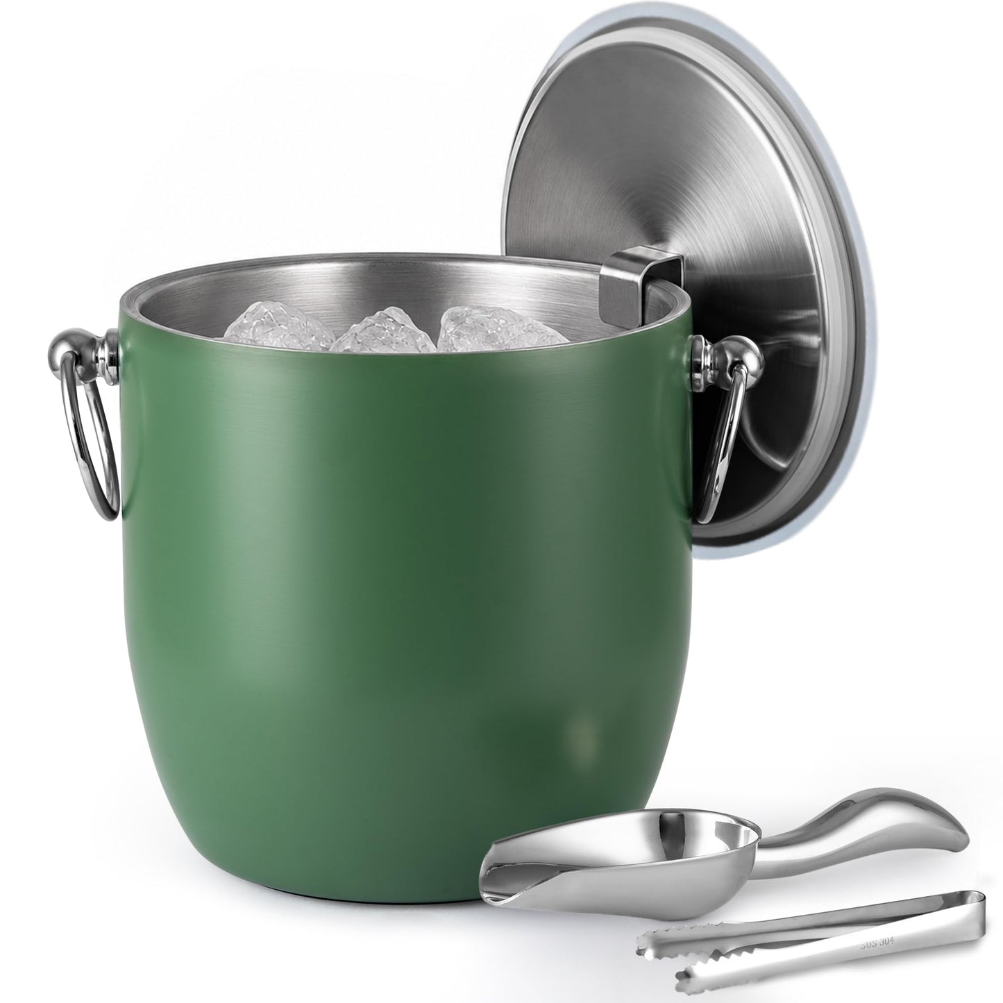Insulated Ice Bucket, 3L Double Wall Stainless Steel Ice Bucket