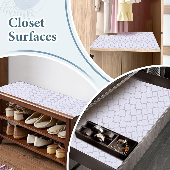 Shelf Drawer Liners for Kitchen Cabinets Non Adhesive Drawer Liner Thickened Refrigerator Liner Silver Quatrefoil Strong Non-Slip Paper for Tool Box with Knife and Tape Measure,11.8 x 354.3 Inches