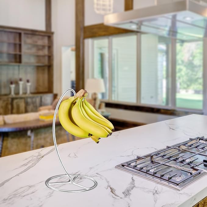 Banana Holder Stand, Banana Hanger Stand Black, Metal Bananas Tree Hanger to Keep Bananas Fresh Silver