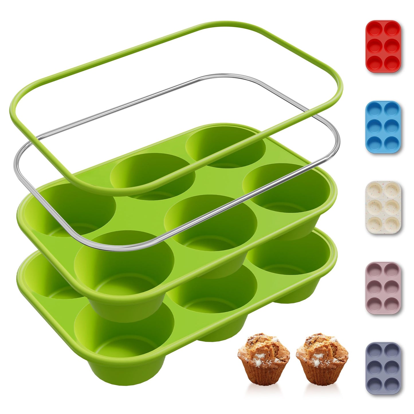 2 Pack 12 Cups Silicone Muffin Pan with Metal Reinforced Frame Regular Size Silicone Molds Cupcake Cake Baking Pans Cookie Baking Chocoflan Cupcake Mold Kitchen Baking Mold Tools for Cooking