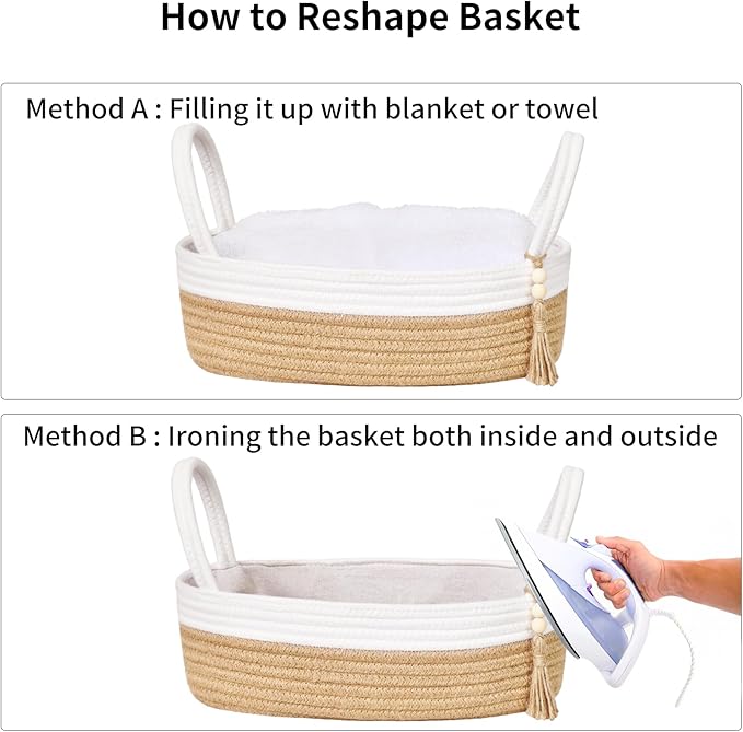 ABenkle Small Storage Basket for Toilet Tank Top - Jute Rope Woven Organizer with Handle, Boho Countertop Bathroom Decor, Toilet Paper Holder, 13x6x4 Inch