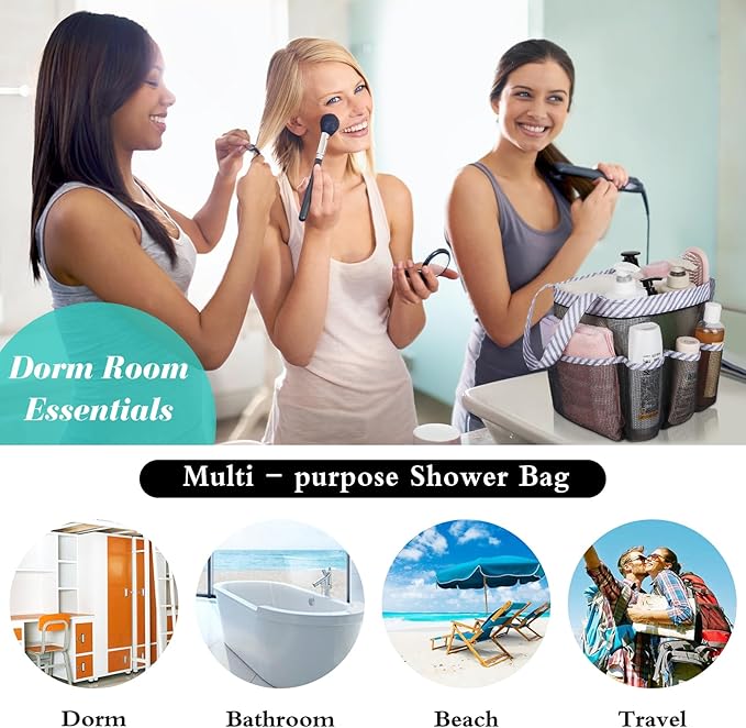 Attmu 2 Pack Mesh Shower Caddy Portable, Quick Dry Hanging Shower Tote Bag for College Dorm Room Essentials, Large Capacity Shower Caddy Dorm for Bathroom Gym Swimming