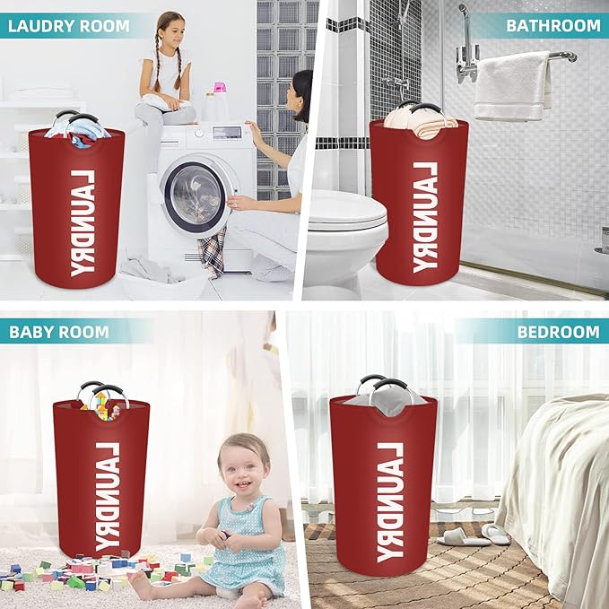 StorageRight 75L Large Laundry Basket, Laundry Hamper, Dirty Clothes Hamper for Laundry, Collapsible, Waterproof Laundry Baskets with Foam Protected Aluminum Handles for Laundry, Dorm, Family (Red)