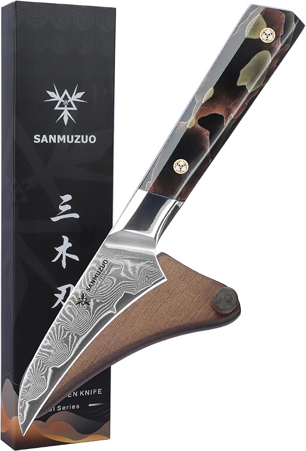 SANMUZUO Kitchen Chef Knife 8 Inch, Professional Kitchen Knife, Ultra Sharp Damascus Powder Steel with Full-tang Resin Handle, Bi Series