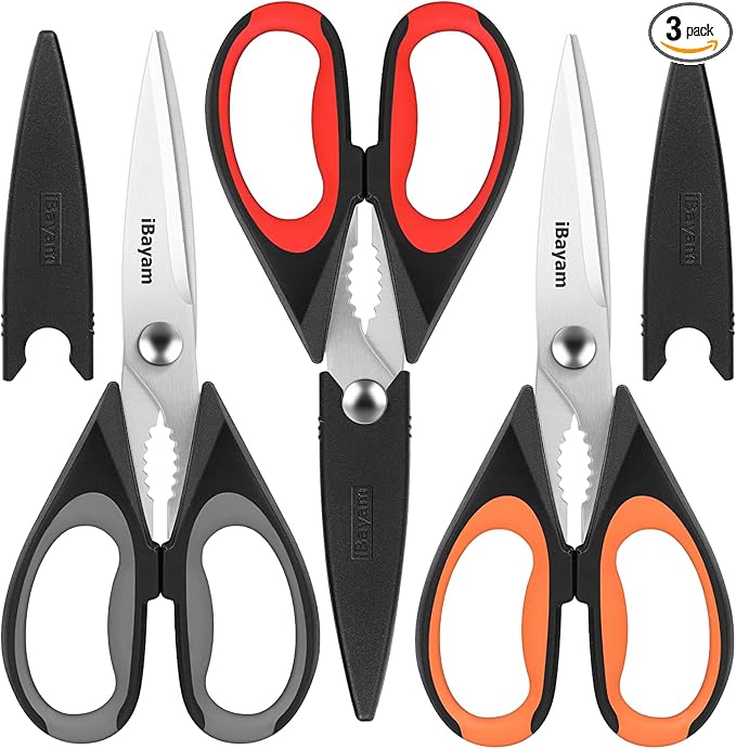 iBayam 8.5" Kitchen Scissors with Sheath, Black Cooking Scissors