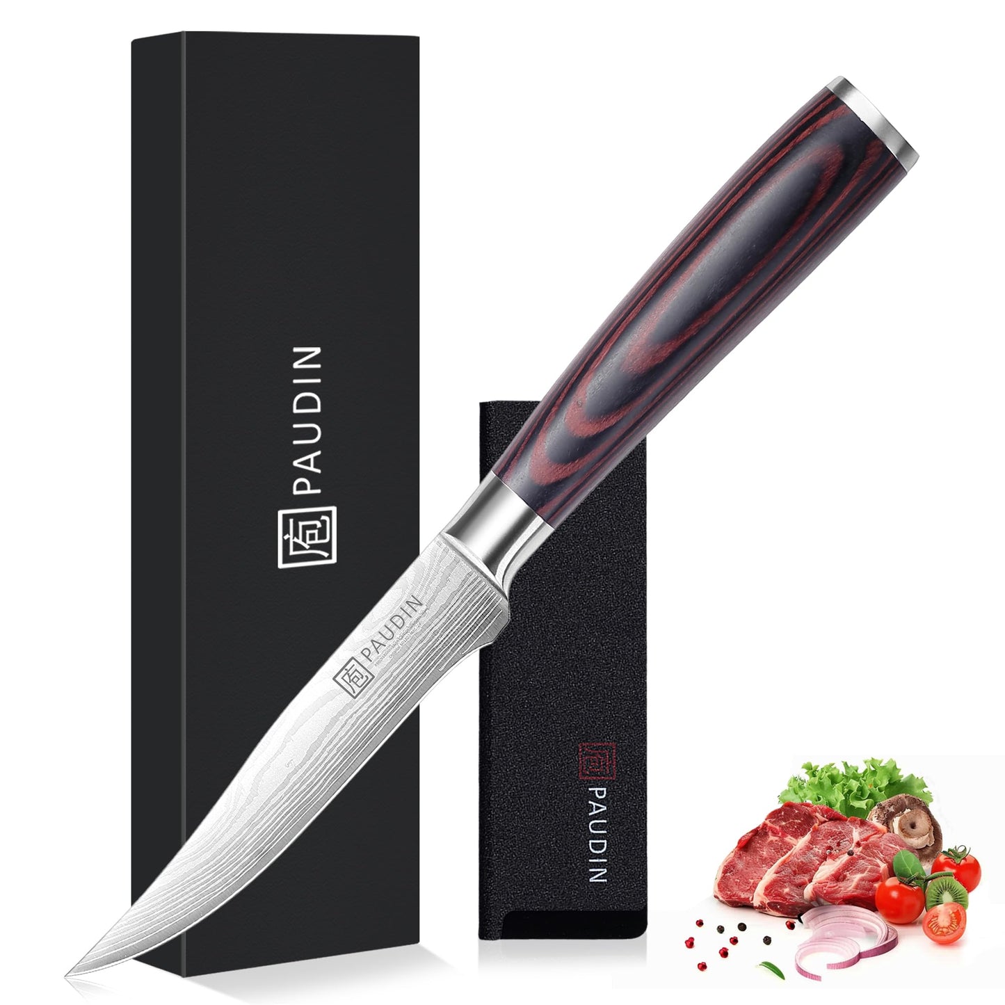 PAUDIN Tomato Knife, 5 inch Serrated Tomato Knife with Sheath