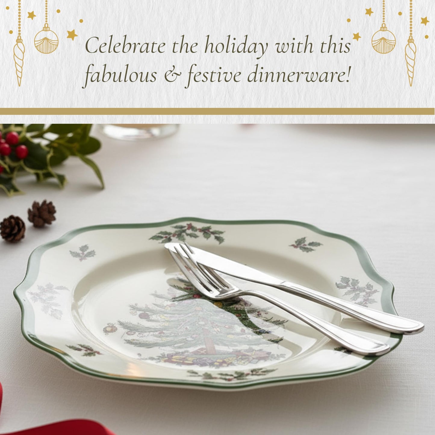 Spode Christmas Tree Scalloped Salad Plates - Set of 4