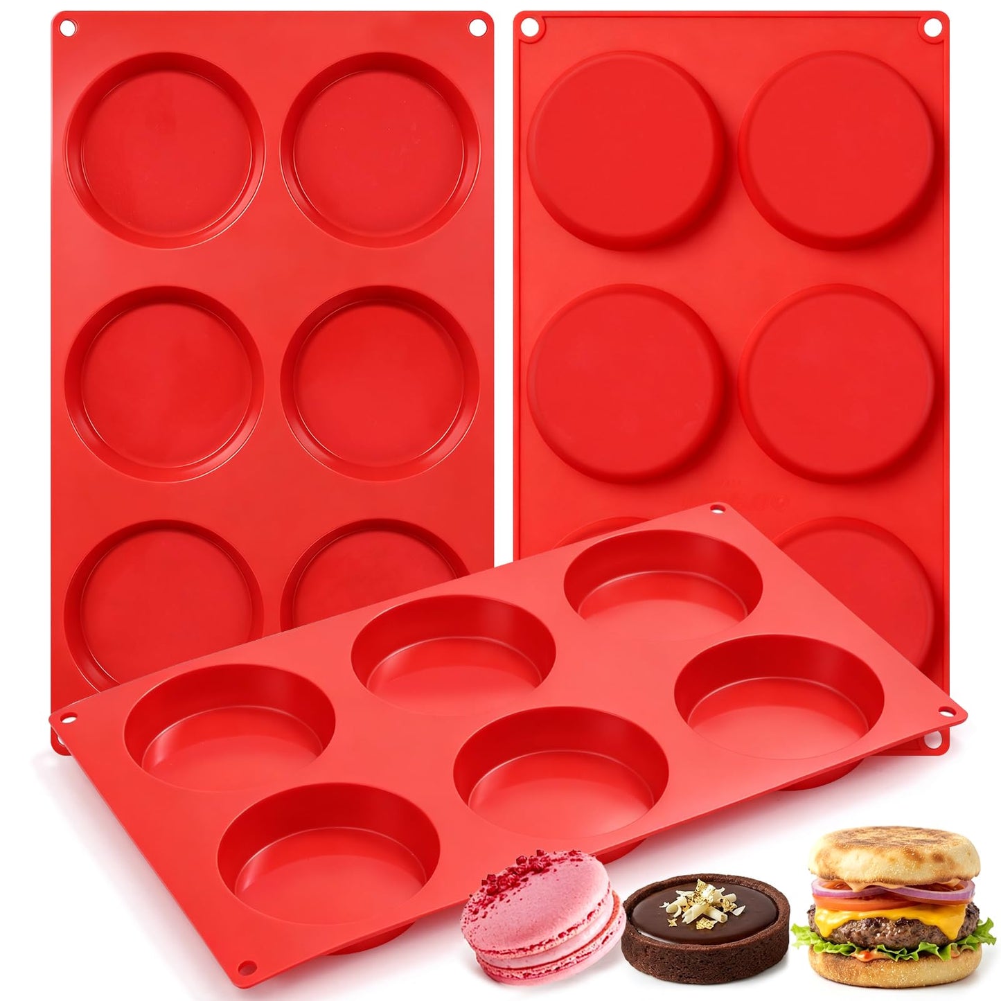 CAKETIME Muffin Top Pan, Silicone Egg Molds for Breakfast Sandwiches 3 Inch Round Silicone Baking Molds for Baking English Muffins, Whoopie Pies, Corn Bread, Egg Bites, Cookie, Tarts 3 Pack