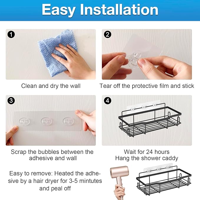 Upgraded Shower Caddy Adhesive Replacement,Strong Adhesive Hooks for Shower Caddy, Waterproof Shower Shelf Adhesive, Shower Adhesive Strips for Shower Organizer and Kitchen Racks (5 Pcs(Triple Hooks))
