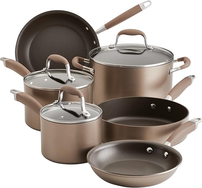 Anolon Advanced Home Hard Anodized Nonstick Cookware Set, 9-Piece, Bronze