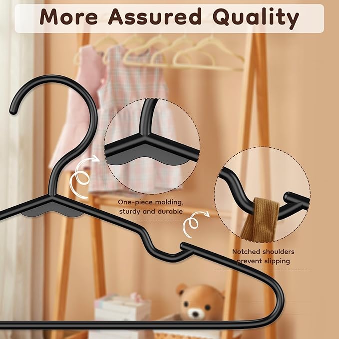VTRIN Baby Hangers 60 Pack Large Capacity Hard Plastic Kids Hangers Suitable for All Clothes of Infant and Toddler, Such as Short, Shirts and Thick Coats, for Kids Clothes Black