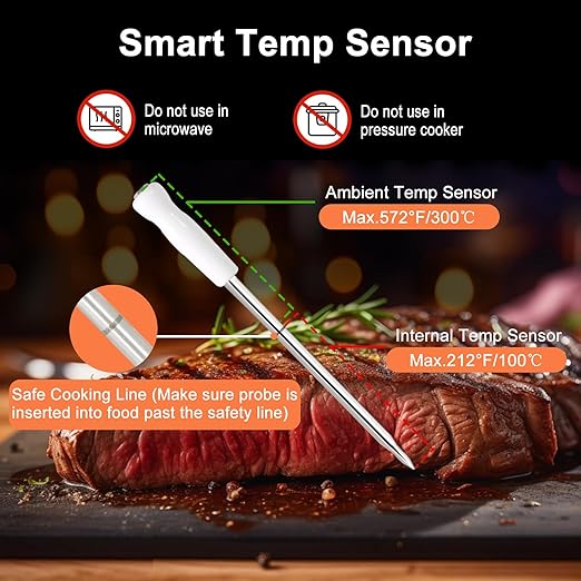 Wireless Smart Digital Bluetooth Meat Thermometer, Instant Temperature Reading, Suitable for Kitchen Cooking, Food Baking, BBQ, Smoker, Rotisserie, Gas Oven, Grill Thermometer for Outside Grilling