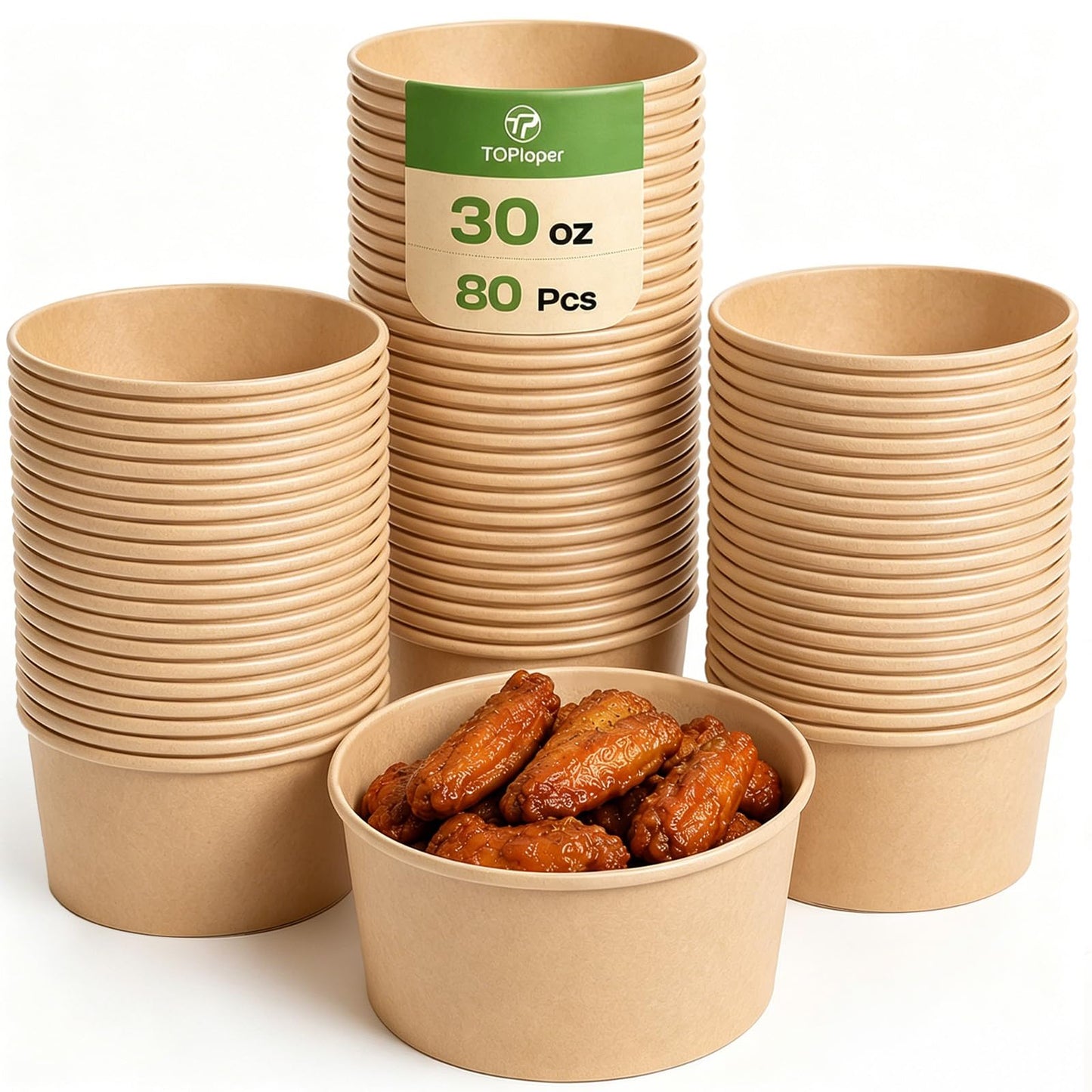 TOPtoper 50 Pcs 32 Oz Large Paper Bowls with Lids, Disposable Soup Serving Bowls Bulk Party Supplies for Hot/Cold Food, Soup (32 OZ)