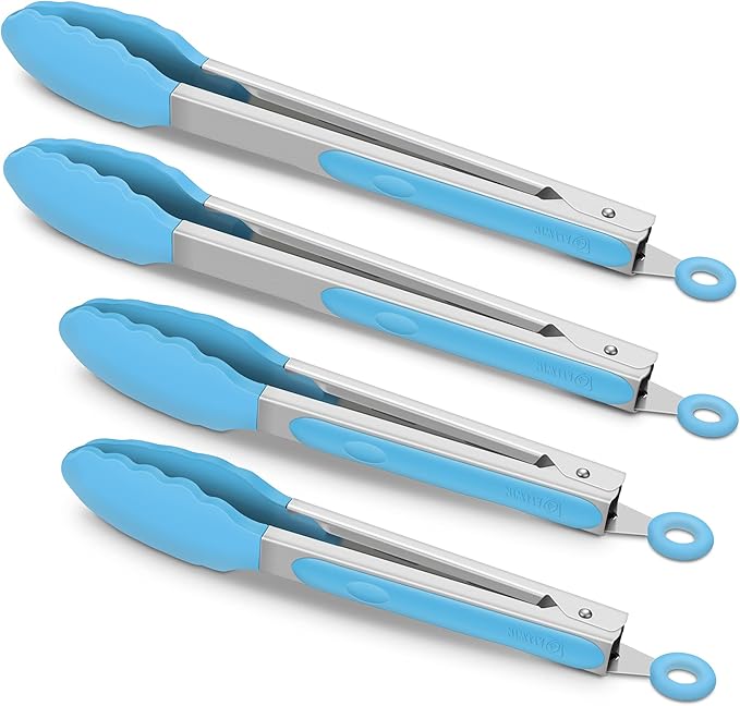 4-Pack Green Silicone Kitchen Tongs Set, 9 & 12 Inch, Stainless Steel