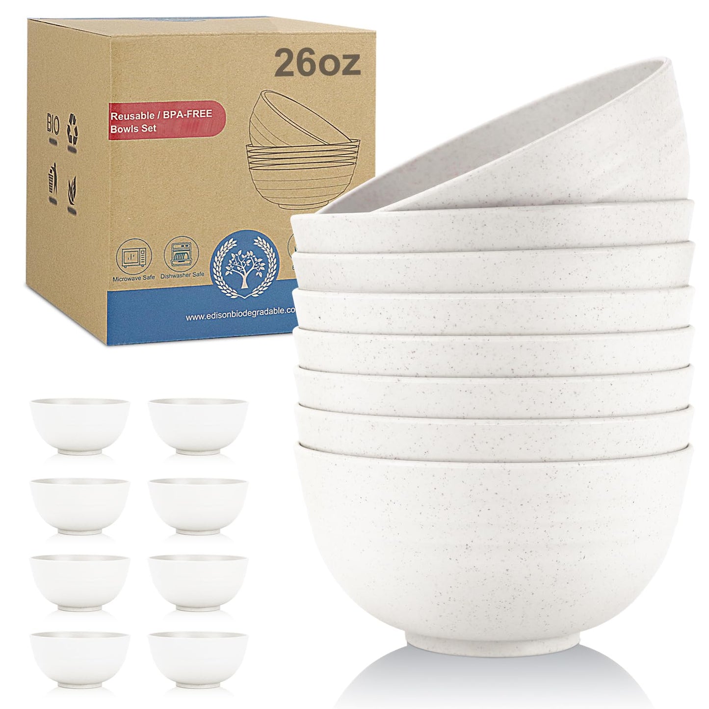 Wrova wheat straw small bowls 10oz set of 8 - Unbreakable Dessert Bowls for kids - Mini Bowl Sets for Ice Cream,Snack and Fruits - Microwave & Dishwasher Safe Appetizer Bowls (Deep Grey)