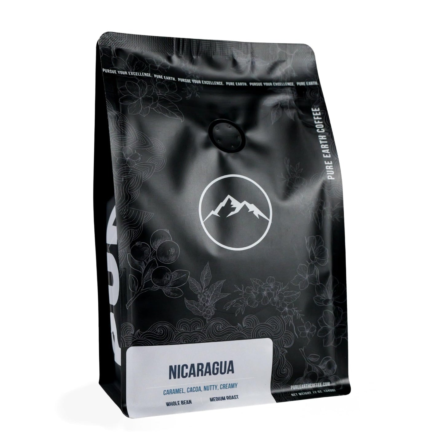 PURE EARTH COFFEE CO. Whole Bean Coffee, Brazil Single-Origin Beans, Dark Roast, Bold Gourmet Specialty Grade Coffee, Chocolate, Walnut, Bold and Smooth Flavor Notes 12oz