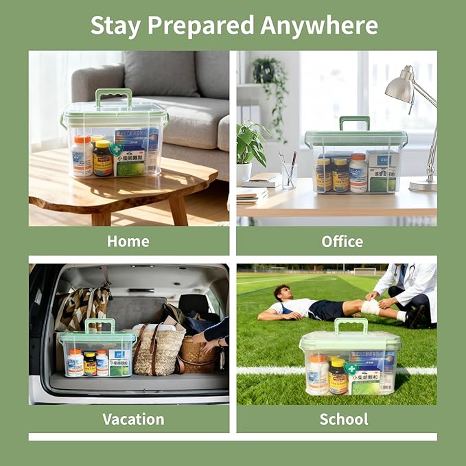 2 Pack Clear Medicine Organizer Storage Box with Tray, Portable Medicine Cabinet with Handle, Plastic First Aid box Empty with pill case for home and travel