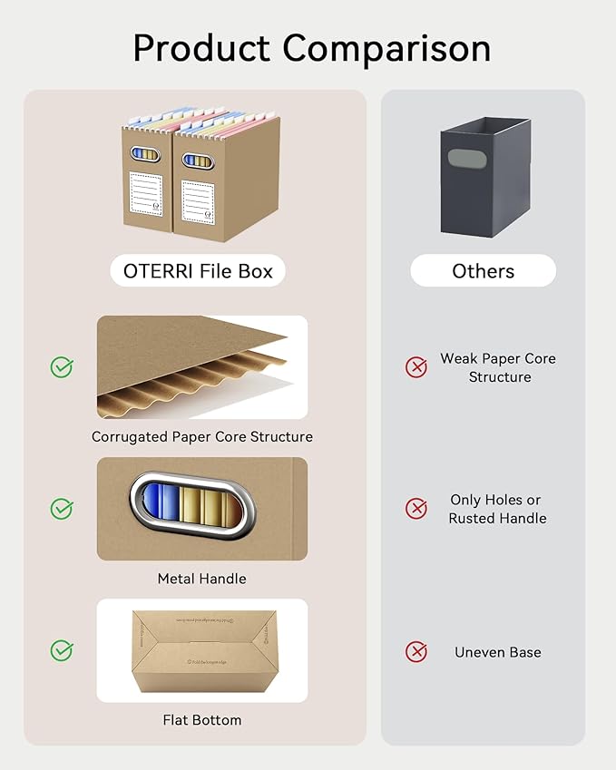 Oterri Cardboard File Organizer Box for Hanging File Folders Letter Size,File Box for Computer Desk,File Cabinet,Working Home,Office,Classroom (Brown, Letter Size - 2 Packs)