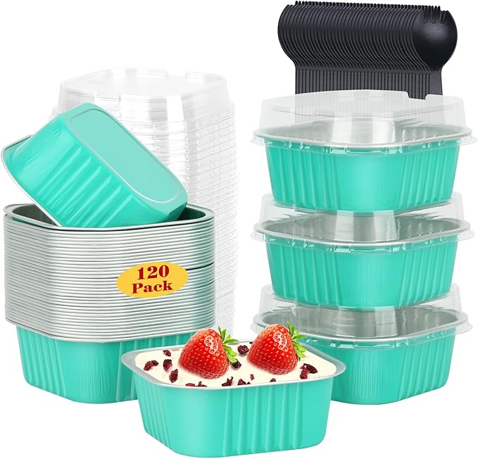 LNYZQUS 5oz Mini Cake Pans with Lids, Individual Brownie Tins 120 Pack