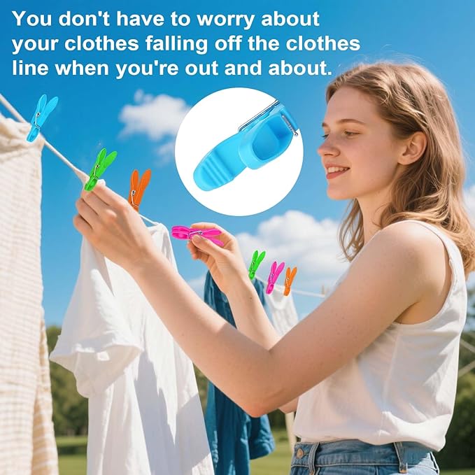 Colorful Plastic Clothespins, Heavy Duty Laundry Clothes Pins Clips Pegs, Drying Line Pegs Small Colored Clothes Pins for Outdoor, Clothesline Crafts Picture Clips Food Package Clips, 24 Packs