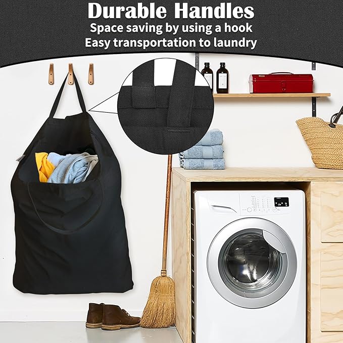 Canvas Laundry Bag 33"Wx 35"H, Thick Canvas Laundry Bag with Handles & Drawstring, Extra Large Heavy Duty Washable Basket Liner Hamper Liner Storage Sack (XL Black)