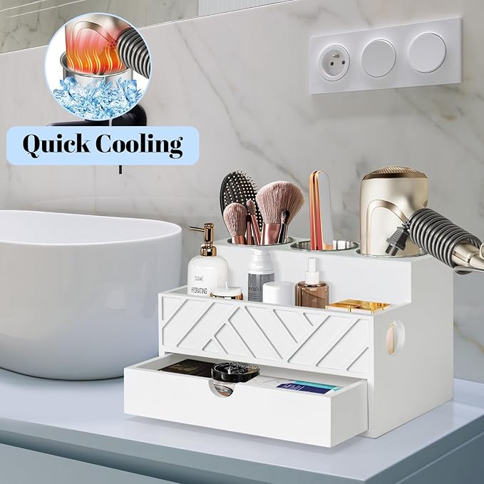 Hair Tool Organizer, Hair Dryer Holder with Drawer, Bathroom Countertop Organizer for Bathroom Accessories, Blow Dryer Organizer for Hair Styling Tools, Vanity Organizer for Bathroom, Vanity, Kitchen