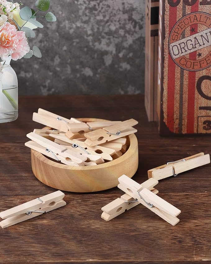 100 Pack Wooden Clothespins 2.9 Inch, Heavy-Duty Wood Rust-Resistant Clothes Pins, Solid Birch Clips for Laundry, Photo Wall Displays, Craft Projects & Classroom Decoration