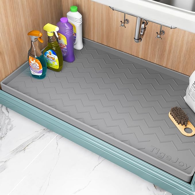 TigeJoy 34" x 22" Under Sink Mats for Kitchen Waterproof, Leak-Proof Silicone Mat Sink Protector and Cabinet Liner, Kitchen Essentials Organizer and Storage, Boot or Shoe Tray, Pet Feeding Mat