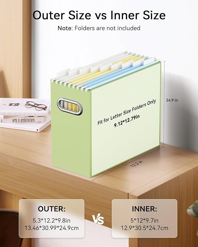 Oterri Cardboard File Organizer Box for Hanging File Folders Letter Size,File Box for Computer Desk,File Cabinet,Working Home,Office,Classroom (Green, Letter Size - 2 Packs)