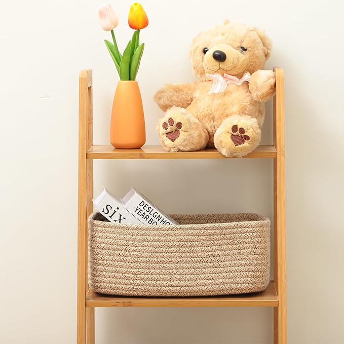 Small Storage Baskets for Organizing | Closet Organizer Bins | Shelf Toy Basket | Woven Rope Baskets | Cube Decorative Box | Shallow Basket | L11.5xW7.5xH4.7| Brown