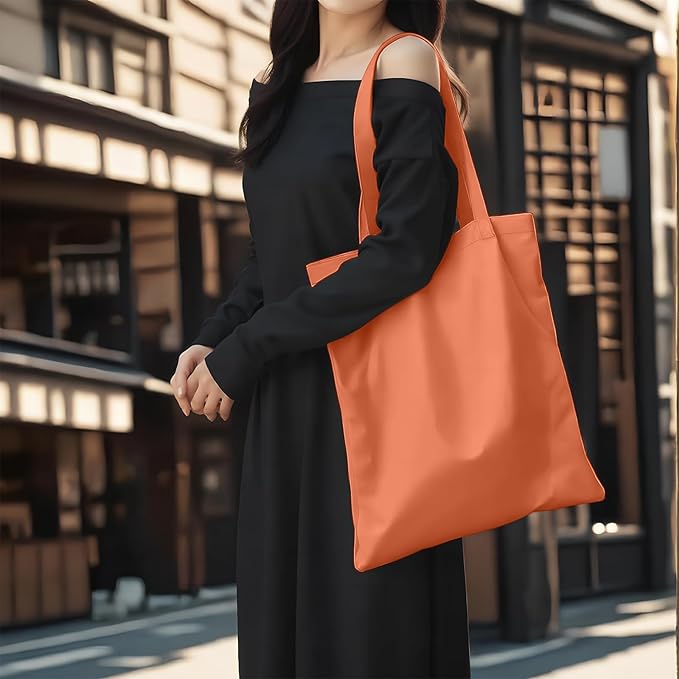 MOLOVA 1 Pack Available Premium Canvas Reusable Tote Gift Bags,Made of Natural Canvas with Handle,Work,DIY,Shopping(Orange)