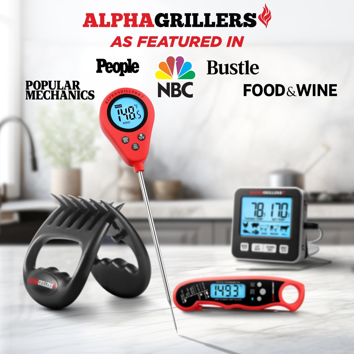Alpha Grillers Instant Read Meat Thermometer Digital Probe for Food & Bread