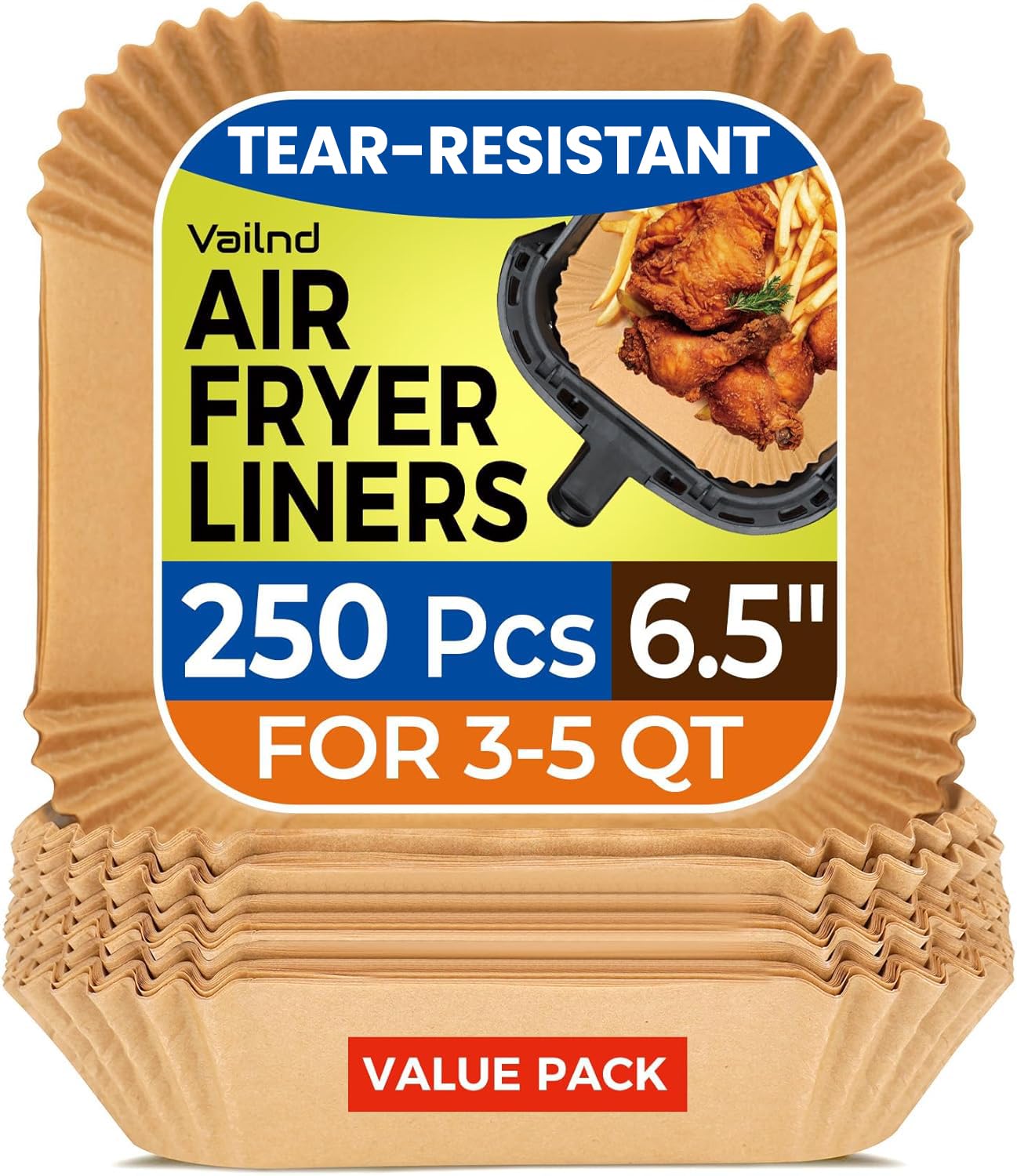250 Pcs 9" Square Air Fryer Liners Disposable for 8-12QT, Parchment Paper