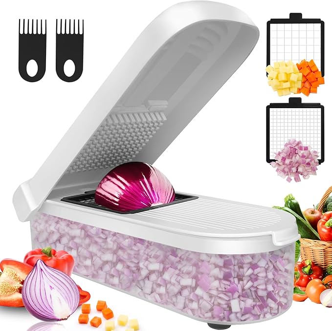 LHS Multifunctional Food Chopper - Onion, Vegetable Slicer Dicer Cutter, Potato Cutter - Veggie Chopper with Container (4 in 1, Black)