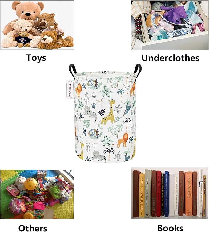 QUEENLALA Large Storage Basket,Laundry Hamper/Bathroom/Home Decor/Collapsible Round Storage Bin,Boys and Girls Hamper/Boxes/Clothing(Round-Animal)
