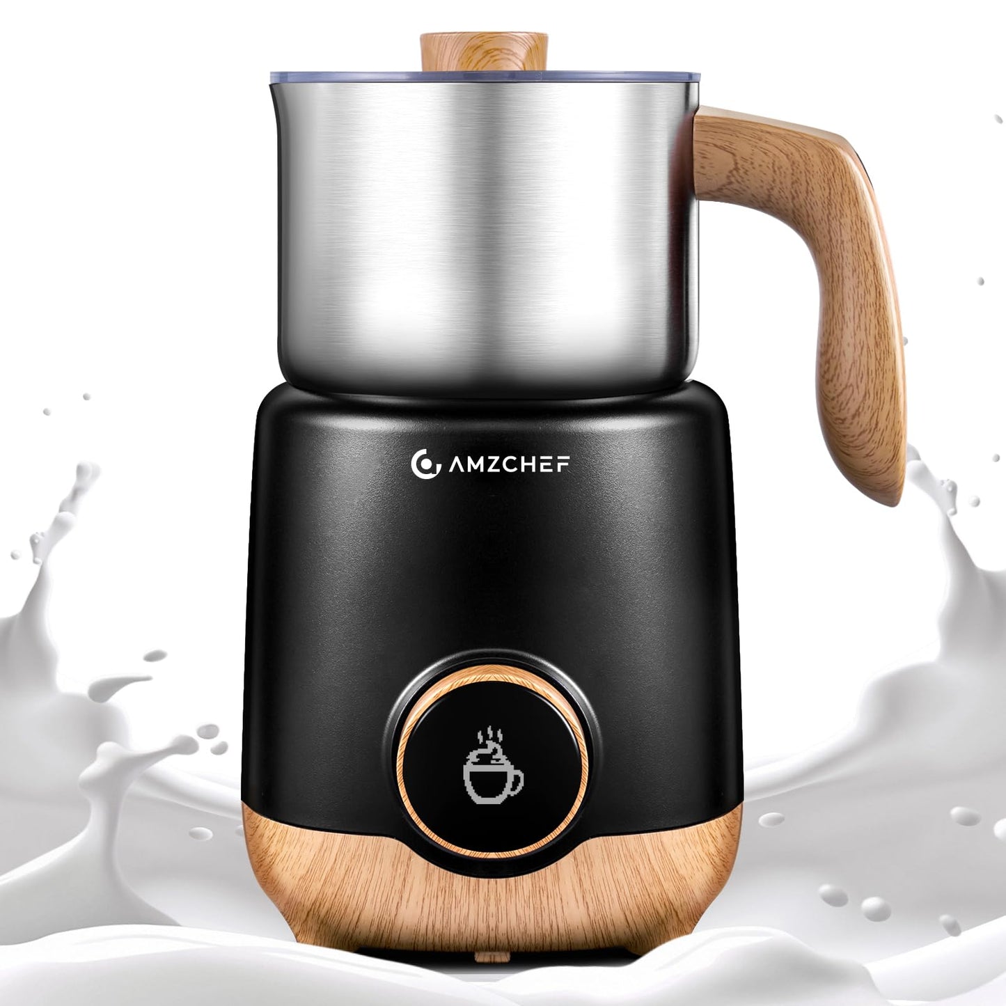 AMZCHEF 21 oz 8-in-1 Milk Frother, 550W Split Stainless Steel Automatic Steamer, Milk Warmer for Latte, Cappuccino, Hot Chocolate, Hot/Cold Froth, Heated Milk & Baby Food, Matte Black