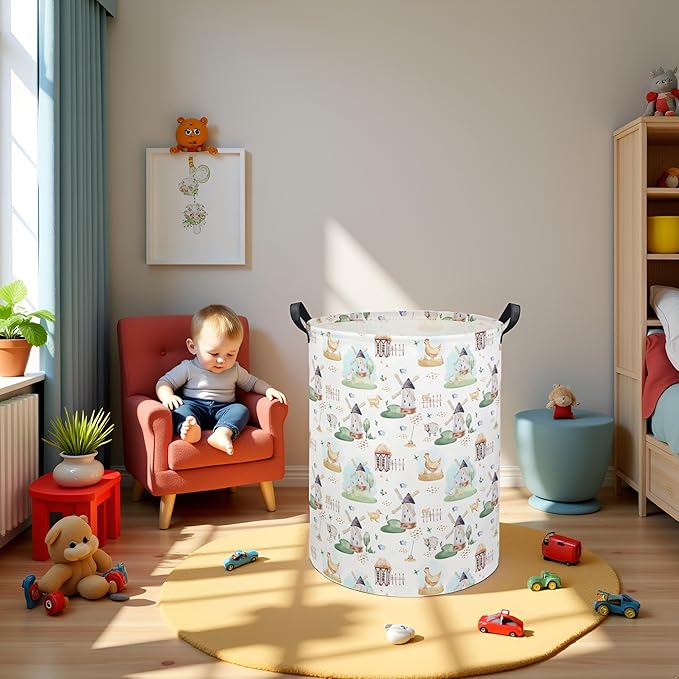 HIYAGON Kids Baby Laundry Basket Boys Baby Laundry Hamper Dirty Clothes Organizer Toy Storage Bin Nursery Hamper for Bedroom Room Decor(Farm)