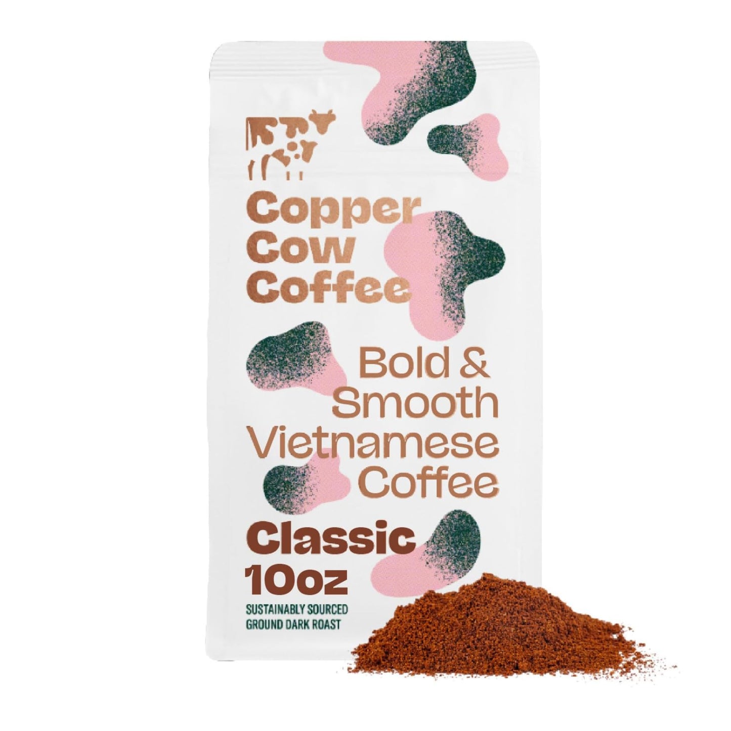 Copper Cow Coffee Classic Vietnamese Ground Coffee, Dark Roast, 10oz Bag