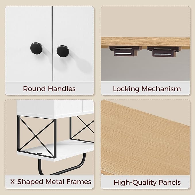 Bathroom Wall Cabinet with 2 Door and Adjustable Shelf, Medicine Cabinet with Towel Rack, 3-Tier Wall Mounted Storage Cabinet Over The Toilet for Bathroom Laundry Room, White and Natural