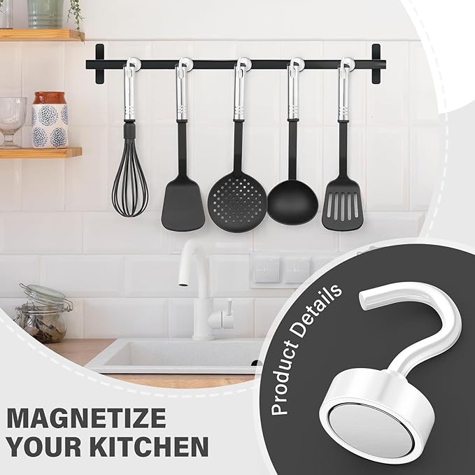 Magnetic Hooks, 25lbs Heavy Duty Earth Magnets with Hook for Refrigerator, Extra Strong Cruise Hook for Hanging Mugs, Magnetic Hanger for Cabins, Grill (White)