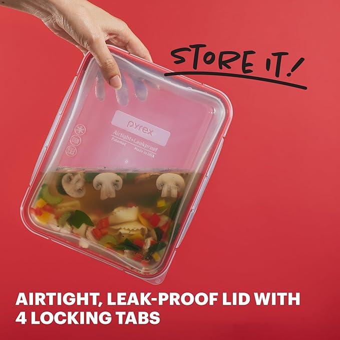 Pyrex Freshlock (4-Pack) Mixed Sized Glass Food Storage Containers Set, Airtight & Leakproof Plastic Locking Lids BPA-Free, Meal Prep Containers Set, Freezer Dishwasher Microwave Safe
