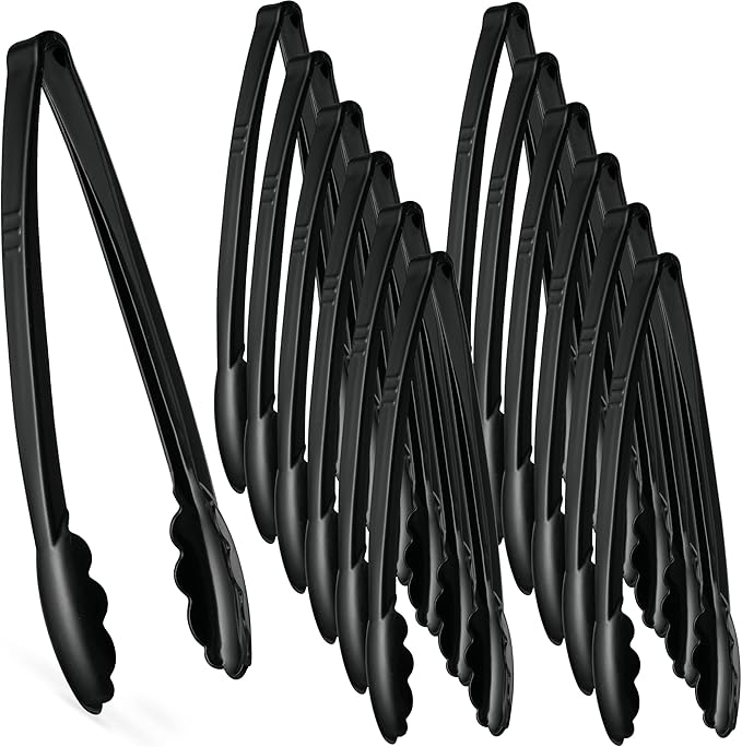 [Clear Tongs 12'' Inches] Plasticpro 12'' Serving Tongs Heavy Duty Reusable Kitchen and BBQ Clear Serving Tongs for party's, Caterings, Events, Buffet, Weddings, And every Day use Pack of 12