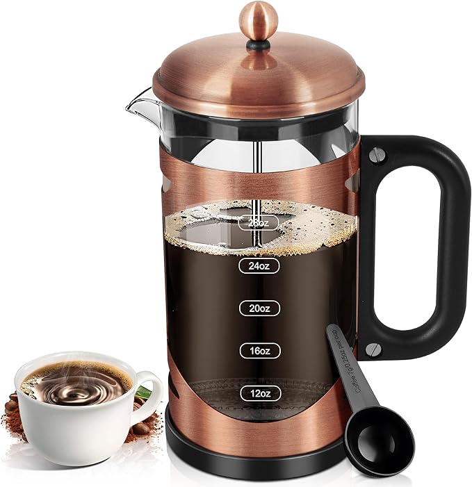 YMMIND French Press Coffee Maker (34oz 1Quart 5-6Cup) Coffee Press, with 4 Filters System, Heat Resistant Thickness Borosilicate Glass, Cold Brew Coffee Tea Pot Gifts (Bright Black)