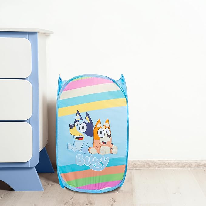 Bluey Pop Up Hamper - Bluey and Bingo Mesh Laundry Basket/Bag with Durable Handles - Storage for Clothes and Toys
