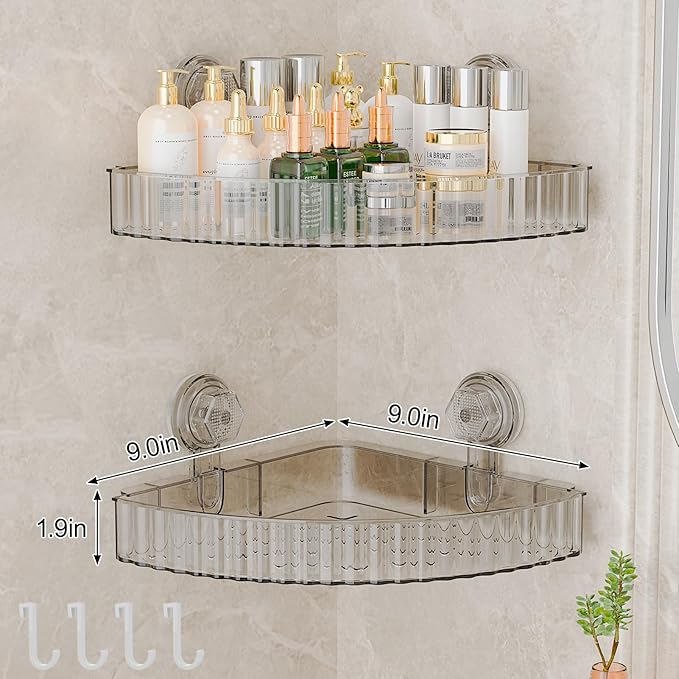 Corner Shower Caddy Suction Cup Bathroom Shower Organizer for Bathroom Storage Home Decor & Kitchen No Drilling Capacity Removable and Reusable Shower Shelves for Inside. (clear, corner)