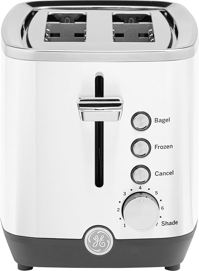 GE 2 Slice Black Stainless Steel Toaster, Extra Wide Slots for Toasting Bagels, Breads, Waffles & More, 7 Adjustable Shade Settings, Removable Crumb Tray, Countertop Kitchen Essentials, 850 Watts