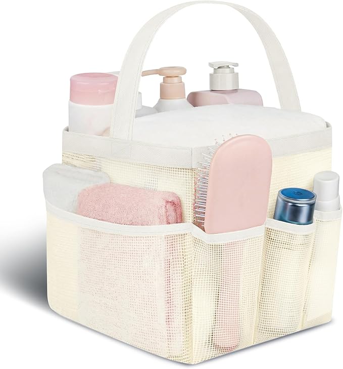 Attmu Mesh Shower Caddy Portable for College Dorm Room Essentials with 8 Pockets, Hanging Shower Caddy Dorm Basket, Quick Dry Shower Bag for Bathroom