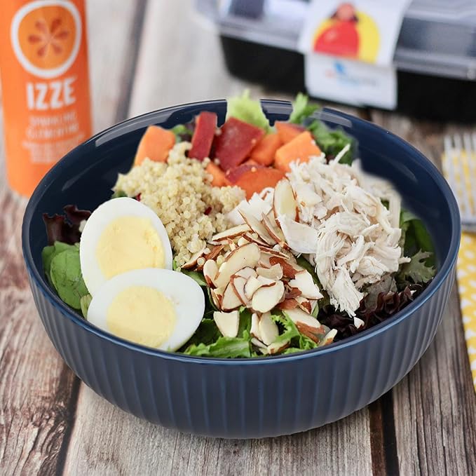 UUEMB 95oz Extra Large Ceramic Salad Bowl, Navy Blue Dishwasher Safe