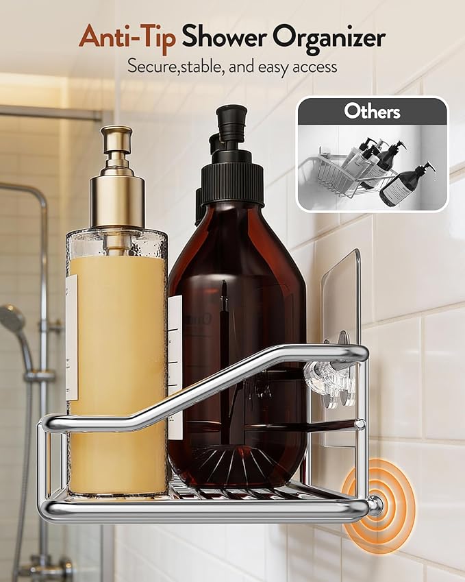 Orimade Bathroom Shelf Organizer Shower Caddy Storage Kitchen Rack with Traceless Transparent Adhesive No Drilling SUS304 Stainless Steel, 15.75 inch, Silver