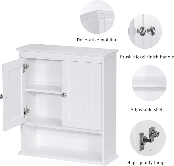 Spirich Bathroom Cabinet Wall Mounted with Doors, Wood Hanging Cabinet with Doors and Shelves Over The Toilet, Bathroom Wall Cabinet White | Wall Mounted, with Doors, Hanging Cabinet, Over The Toilet